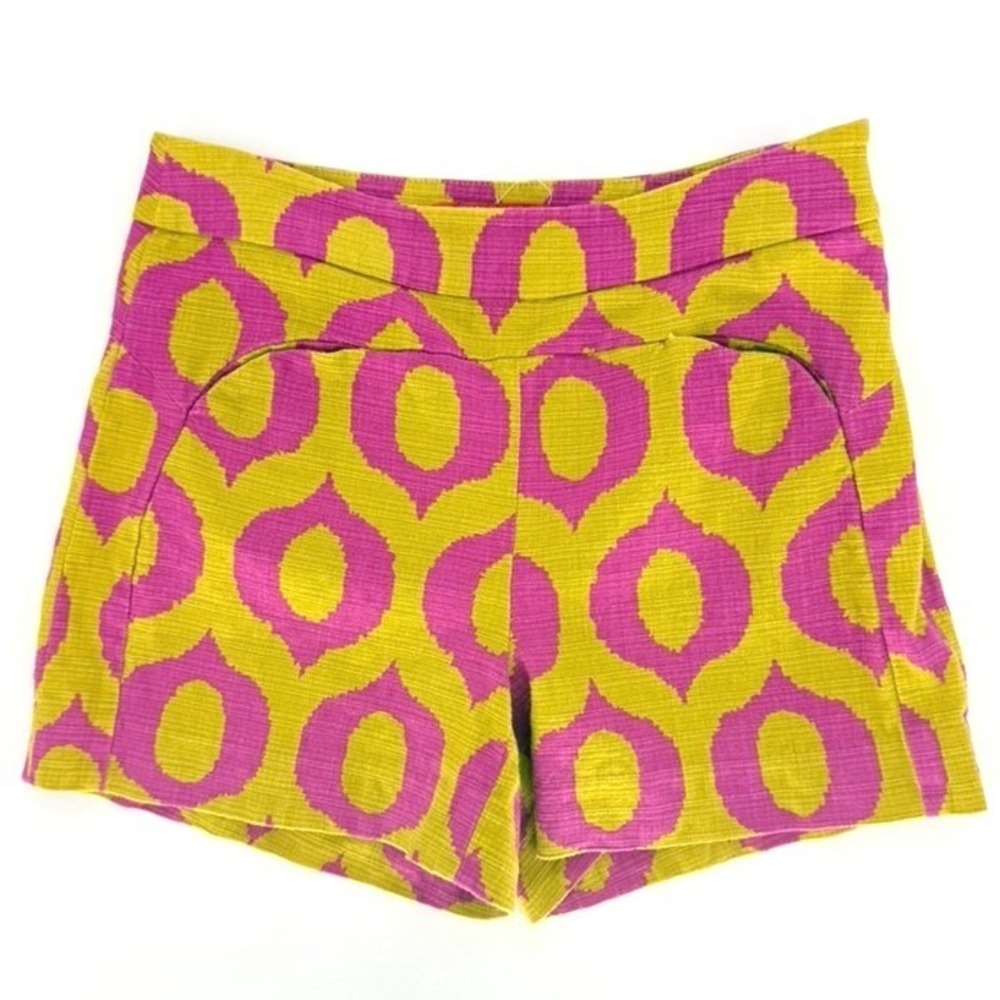Cartonnier Anthropologie Ikat Ogee Shorts Yellow Pink Size 4 Textured‎ Side Zip